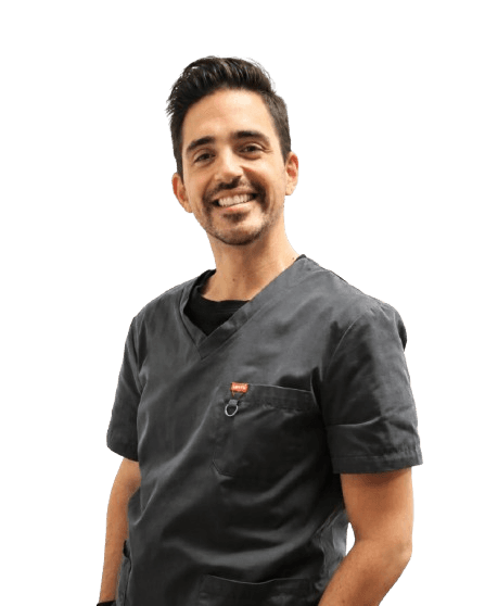 Pedro Manzanera, founder of Chairside Marketing, in dental clinical clothing
